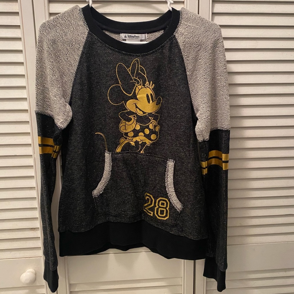 Disney Parks Black/Gray Terry Sweatshirt w/ Gold Minnie Mouse Sz S